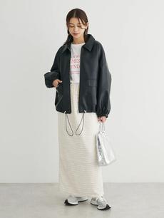 ・ELENCARE DUE 合皮ステンカラーブルゾン